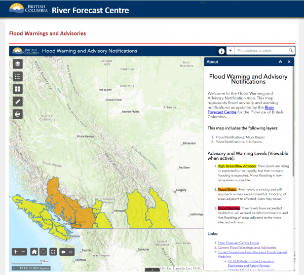 20231204 1330 River Forecast Centre map