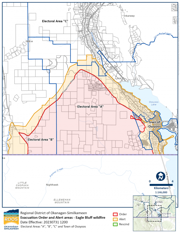 RDOS Osoyoos 20230731EvacuationMapCurrentSituation