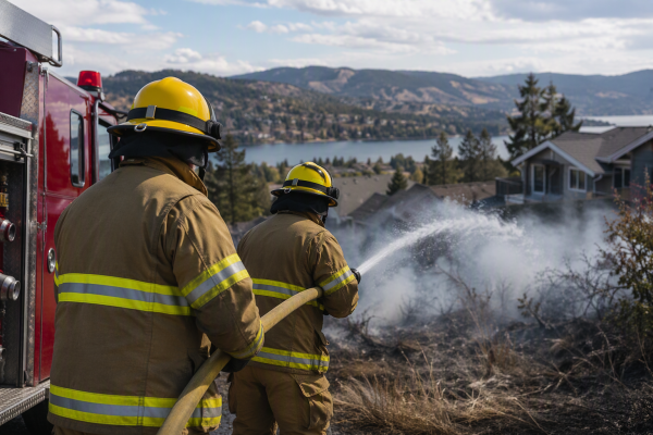 Volunteer Firefighters spraying water